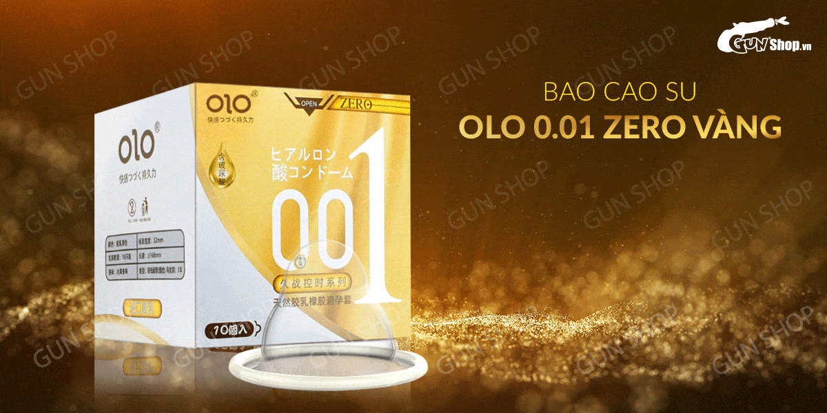  Phân phối Bao cao su OLO 0.01 Zero Vàng - Siêu mỏng gân và hạt - Hộp 10 cái nhập khẩu